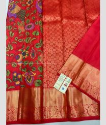 Red and Golden color kanchi pattu handloom saree with zari border design -KANP0007818