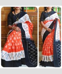 Orange and Black color pochampally Ikkat cotton handloom saree with all over pochampally design saree -PIKT0000060