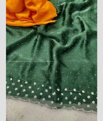 Pine Green and Orange color Chiffon sarees with all over dimond design -CHIF0001809