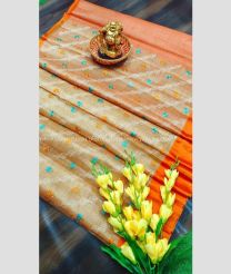 Gold and Orange color Kora handloom saree with embroidery work sarees design -KORS0000006