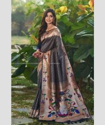 Black color paithani sarees with all over checks design -PTNS0004644