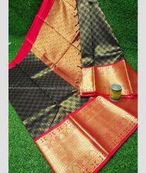 Black and Golden color Chenderi silk handloom saree with all over buties design -CNDP0015876