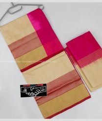 Cream and Pink color Tripura Silk handloom saree with plain border saree design -TRPP0003187