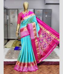 Sky Blue and Pink color pochampally ikkat pure silk handloom saree with all over pochamally design -PIKP0016973