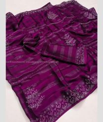Plum Purple color Chiffon sarees with all over beads work along with superbb zari lining design -CHIF0001949