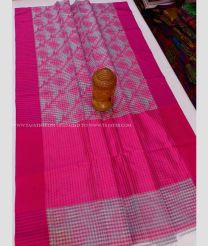 Pink and Lite Grey color Chenderi silk handloom saree with all over jill checks and printed design -CNDP0014023
