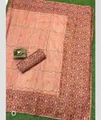 Copper and Lite Brown color silk sarees with all over ajrakh printed with katha work design -SILK0017562