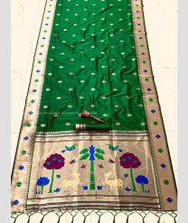 Pine Green color paithani sarees with jari border design -PTNS0005304