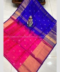 Pink and Royal Blue color uppada pattu handloom saree with all over nakshtra buties with 400k kaddi border design -UPDP0020748