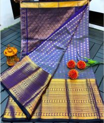 Blue Ivy and Navy Blue color kuppadam pattu handloom saree with kanchi kuppadam border design -KUPP0097149