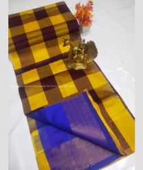 Chocolate and Blue color Tripura Silk handloom saree with all over checks design -TRPP0008008