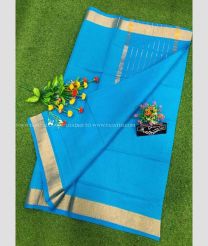 Sky Blue and Golden color Uppada Cotton sarees with all over checks design -UPAT0004744