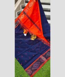 Navy Blue and Red color Tripura Silk handloom saree with pochampally border design -TRPP0008544