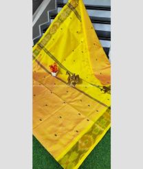 Mango Yellow and Lemon Yellow color Tripura Silk handloom saree with pochampally border design -TRPP0008547
