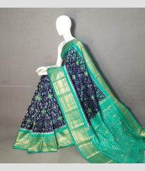 Navy Blue and Turquoise color pochampally ikkat pure silk handloom saree with kanchi border design -PIKP0037199