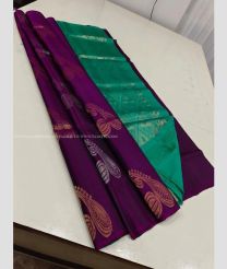 Magenta and Blue Turquoise color soft silk kanchipuram sarees with all over big buties design -KASS0001013