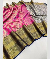 Pink and Navy Blue color Banarasi sarees with all over design with heavy border -BANS0018786