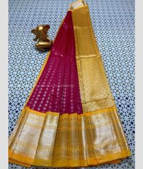 Deep Pink and Yellow color mangalagiri pattu sarees with kanchi border design -MAGP0026710