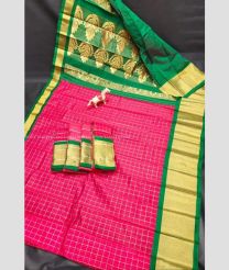 Pink and Green color Chenderi silk handloom saree with all over mothi checks design -CNDP0016234
