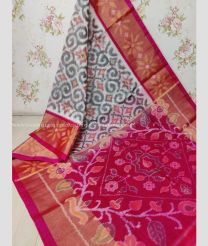 Grey and Pink color Ikkat sico handloom saree with pochampalli ikkat design -IKSS0000292