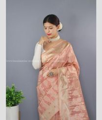 Baby Pink color linen sarees with all over self design with gold wearing -LINS0002970
