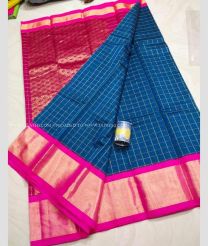 Blue Ivy and Pink color Chenderi silk handloom saree with all over jill checks design -CNDP0012490