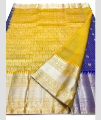 Navy Blue and Yellow color venkatagiri pattu handloom saree with all over jall check and buties design -VAGP0000920