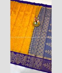 Orange and Navy Blue color Chenderi silk handloom saree with all over buties with kanchi multi border design -CNDP0013812