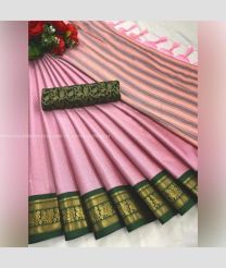Baby Pink and Dark Green color silk sarees with zari border saree design -SILK0001395