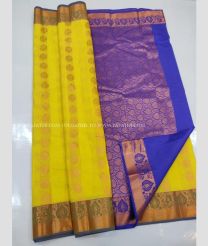 Lemon Yellow and Royal Blue color soft silk kanchipuram sarees with zari border saree design -KASS0000111