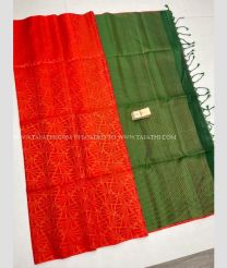 Red and Dark Green color soft silk kanchipuram sarees with zari border saree design -KASS0000188