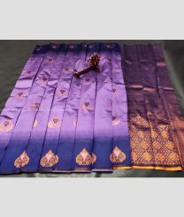 Purple and Navy Blue color Uppada Cotton handloom saree with all over buties design -UPAT0004450