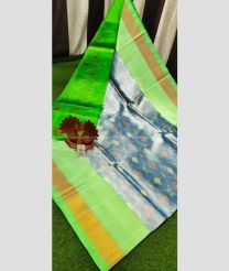 Green and Grey color Uppada Soft Silk handloom saree with all over pochampally design saree -UPSF0001790