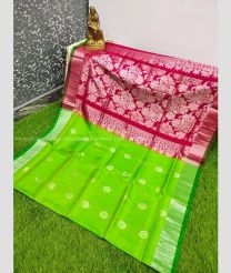 Red and Parrot Green color Uppada Soft Silk handloom saree with all over silver buties design -UPSF0003690