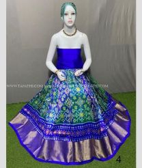 Forest Fall Green and Royal Blue color Ikkat Lehengas with pochampally ikkat design -IKPL0028676