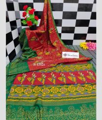 Maroon and Pine Green color Chenderi silk handloom saree with all over printed design saree -CNDP0011967