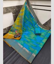 Blue and Grey color Uppada Cotton handloom saree with all over ikkat design -UPAT0004691