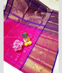 Pink and Magenta color kuppadam pattu handloom saree with all over buties with kanchi border design -KUPP0096725