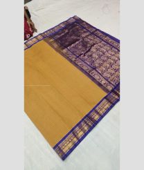 Bisque and Purple color gadwal cotton handloom saree with all over small checks with jari border design -GAWT0000243