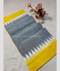 Mustard Yellow and Grey color pochampally Ikkat cotton handloom saree with special marthas pattern saree design -PIKT0000311