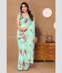 Turquoise color Georgette sarees with patternprinted redy wear saree with small lace design -GEOS0024113