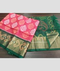Pink and Pine Green color Ikkat sico handloom saree with pochampalli ikkat design -IKSS0000331