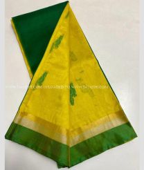 Pine Green and Yellow color Kollam Pattu handloom saree with all over big buties design -KOLP0001587