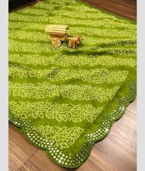 Olive and Cream color Georgette sarees with all over bandhini print design -GEOS0007538