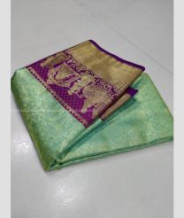 Aquamarine and Magenta color kanchi pattu handloom saree with all over hand woven with 2g pure jari exclusive pattern border design -KANP0013105