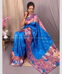 Blue and Golden color paithani sarees with brocket design with minakari broder -PTNS0005072