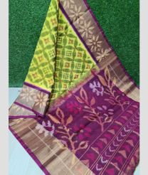 Lemon Yellow and Dark Pink color pochampally Ikkat cotton handloom saree with all over pochampally design saree -PIKT0000101