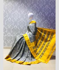 Grey and Yellow color pochampally ikkat pure silk sarees with all over pochampally ikkat design -PIKP0037891