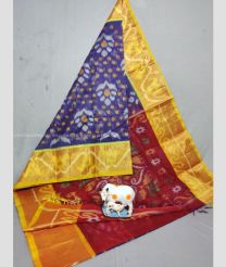 Blue and Maroon color Ikkat sico handloom saree with printed design saree -IKSS0000170