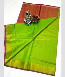 Chestnut and Parrot Green color Uppada Tissue handloom saree with plain with kaddi border design -UPPI0001713